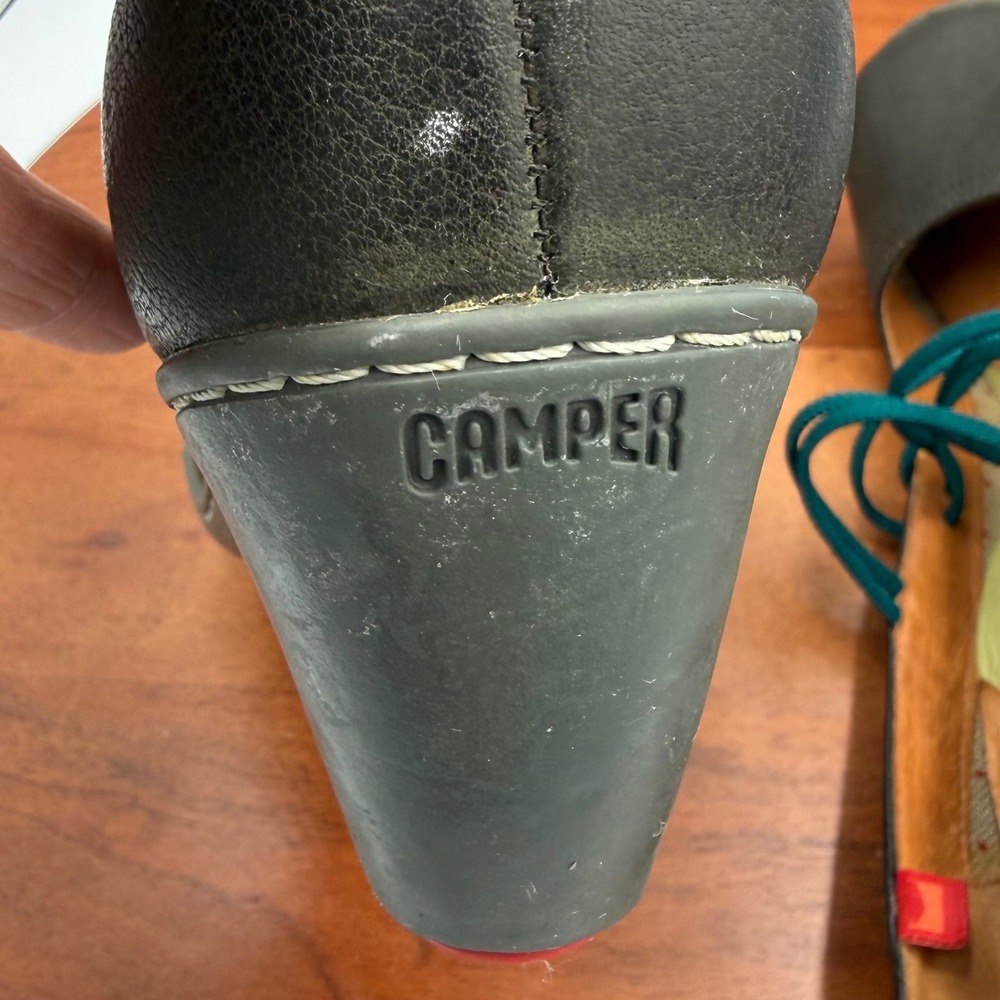Camper‎ Beginner Heels Dark Gray Leather Elastic Mary Jane Pumps Womens 7 Twee - Picture 12 of 13